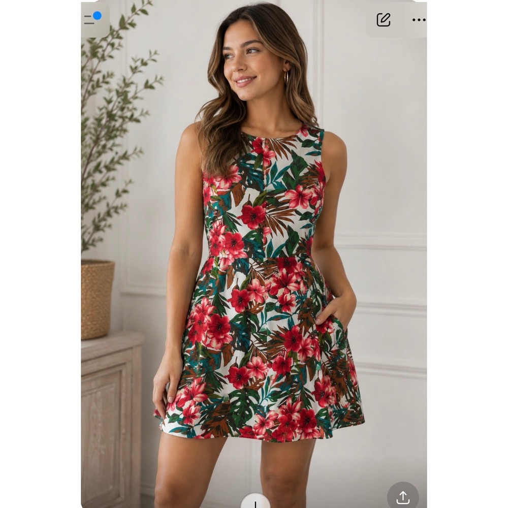 Anthropologie Everly Tropical Floral Linen Blend Mini Dress Womens Medium